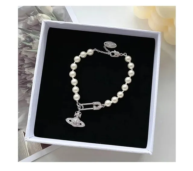 Vivienne Westwood Safety Pin Pearl Bracelet Crystal Orb Charm