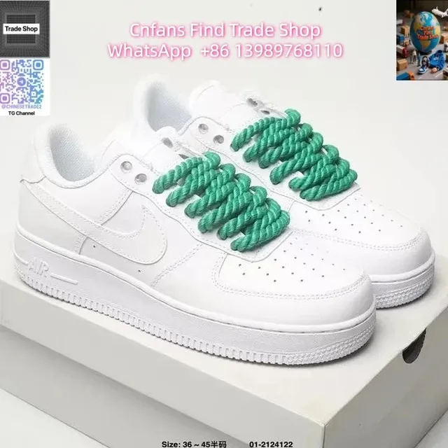 Nike Air Force 1 Low Triple White with Green Rope Laces
