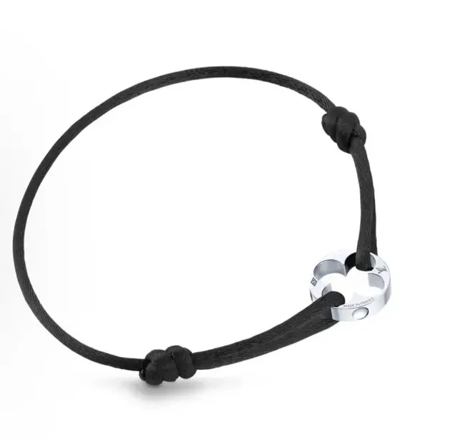 Louis Vuitton Monogram Bracelet Black Cord with Silver-tone Clasp