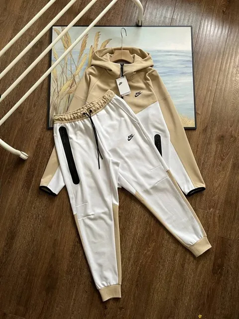 Nike Tech Fleece Hoodie and Joggers Beige/White