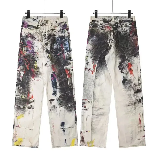Paint-Splatter Jeans Multi-Color Abstract Print