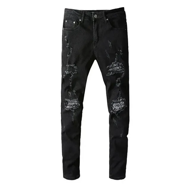 Distressed Slim Fit Jeans Black Destroyed