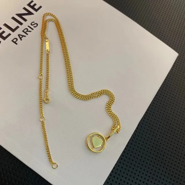 Celine Heart Pendant Necklace Gold Chain with Enamel Heart