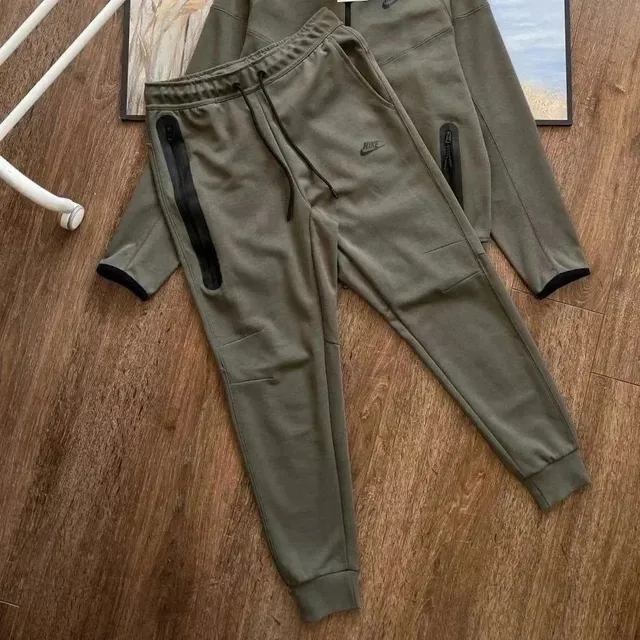 Nike Tech Fleece Joggers Olive with Black Zip Accents