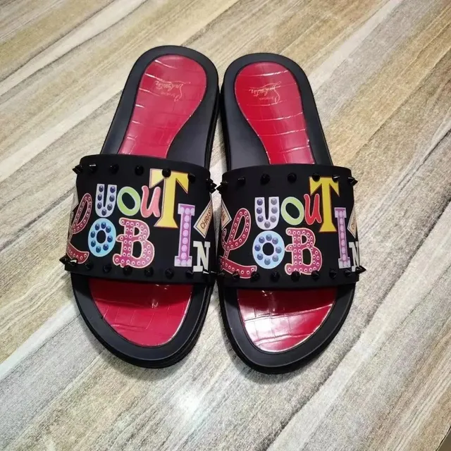 Christian Louboutin Slide Sandal LOVE Print with Studs
