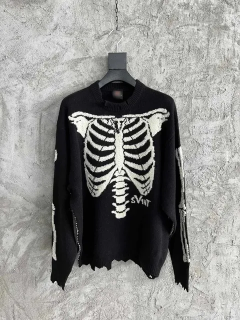 Saint Michael Skeleton Knit Sweater Ribcage Print