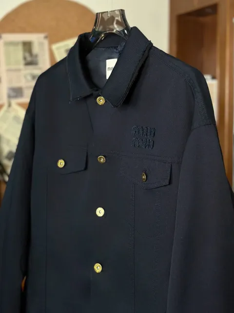 Miu Miu Logo-Embroidered Jacket Navy with Gold Buttons