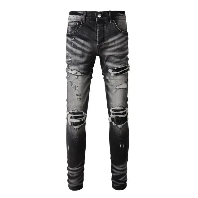 Distressed Slim Fit Jeans Washed Black with Heavy Rips