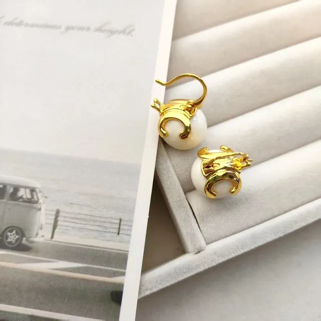 Swarovski Dragon Pearl Earrings Gold-Plated with White Pearl