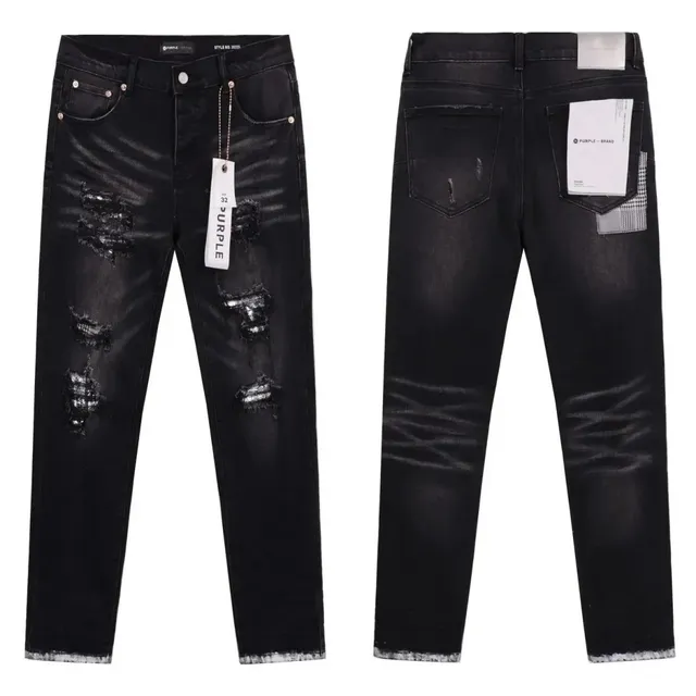 Purple Brand Distressed Slim Fit Jeans Black Wash with Rips