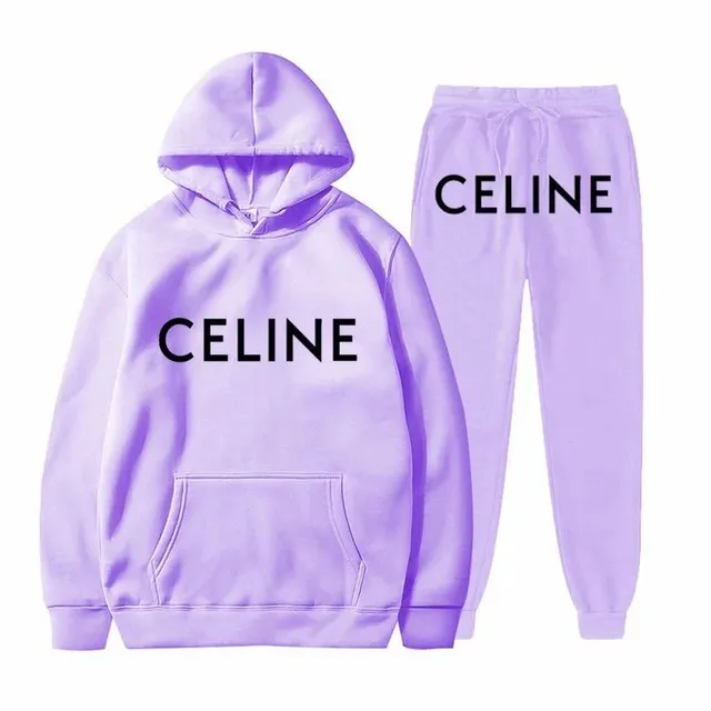 Celine Hoodie and Joggers Set Logo Print