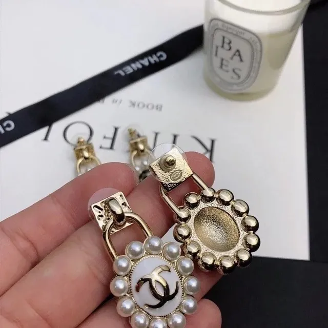 Chanel CC Pearl Earrings Gold Tone with Pearls