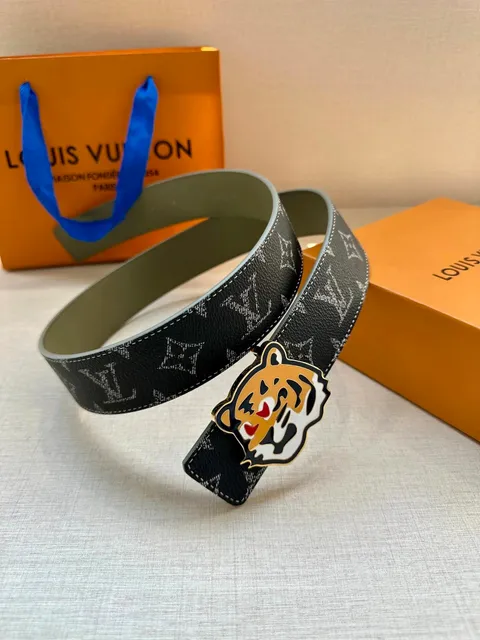 Louis Vuitton Tiger Belt Monogram Eclipse with Enamel Tiger Buckle