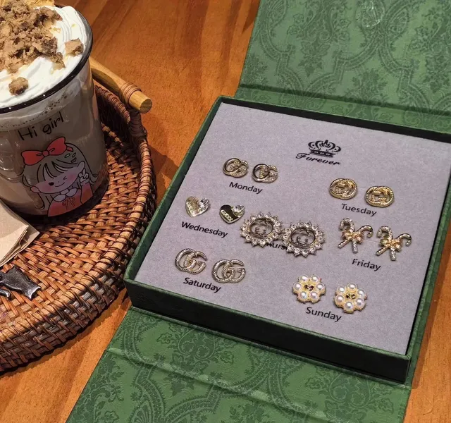 Gucci 7-Day Earring Set Mixed Styles with GG, Heart, Flower, Candy Cane