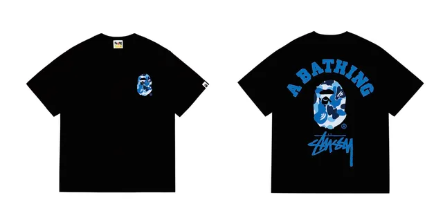 BAPE × Stüssy Shark Tee Blue Camo A Bathing Ape x Stussy
