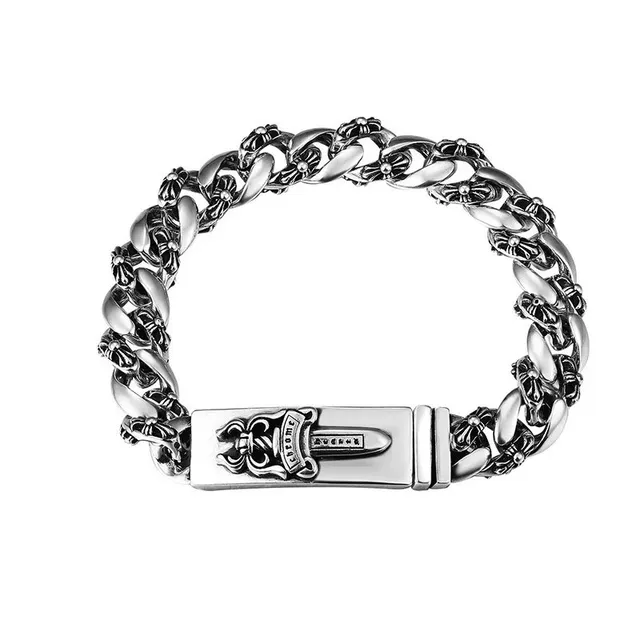 Chrome Hearts Curb Link Bracelet Cross Motif Clasp