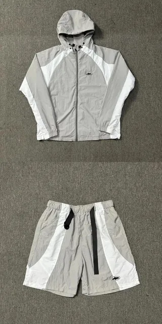 Corteiz Goggle Windbreaker & Shorts Set Grey/White Panel