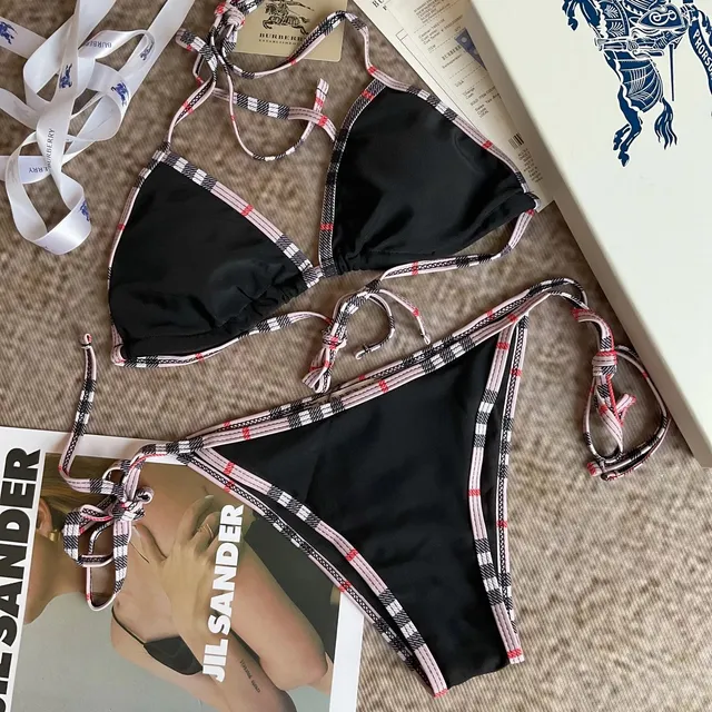 Burberry Triangle Bikini Set Checkered Trim