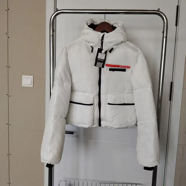 Prada Puffer Jacket Red Logo Tape