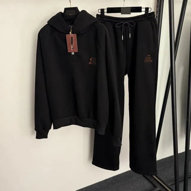 Hoodie and Jogger Set Black Logo-Embroidered