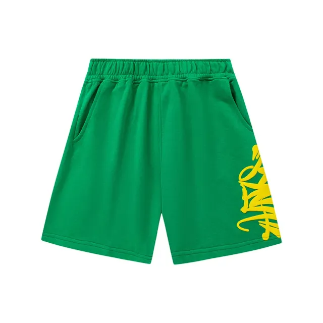 Stüssy Graffiti Logo Shorts Green with Yellow Print