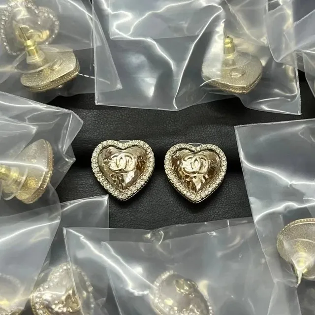Chanel Heart Earrings Crystal-Encrusted CC Logo
