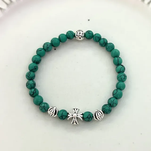 Chrome Hearts Beaded Bracelet Turquoise with Cross Charm