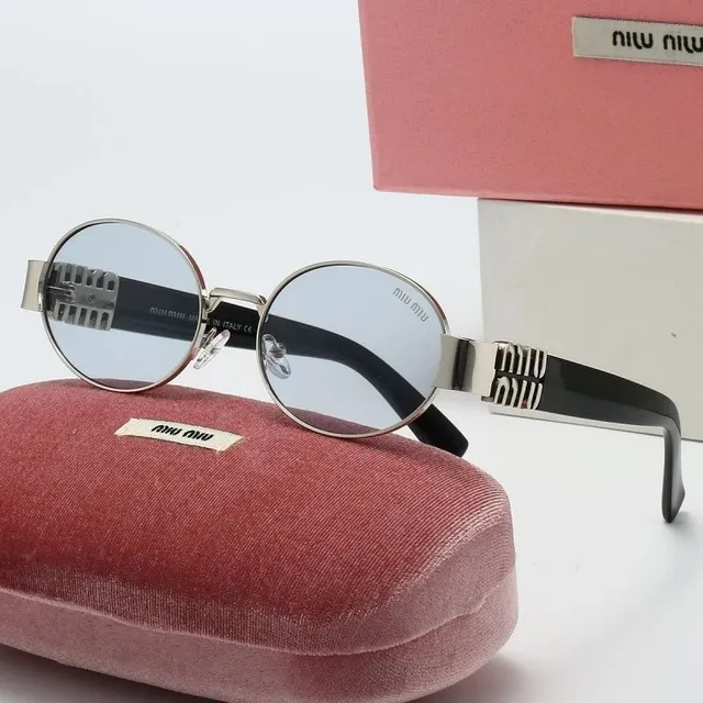 Miu Miu Round Sunglasses Metal Frame with Logo Temples