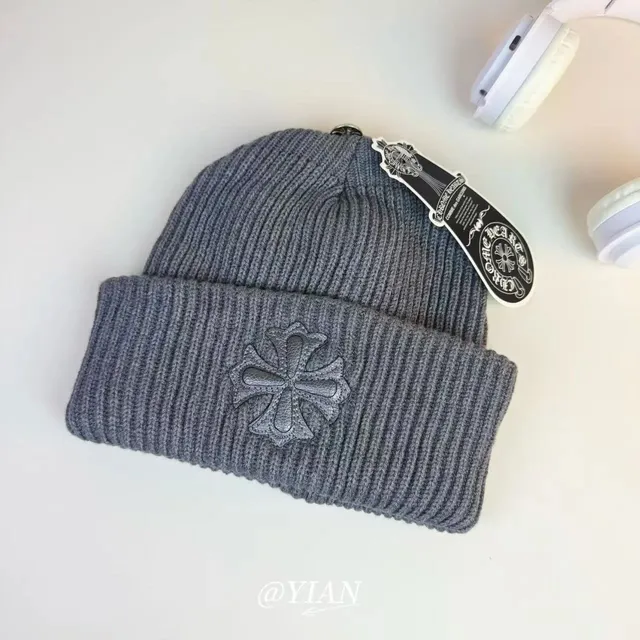 Chrome Hearts Cross Beanie Ribbed Knit with Leather Cross