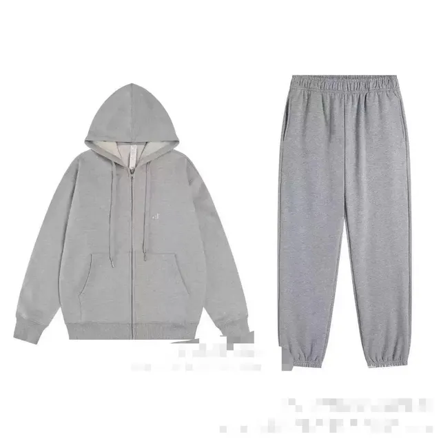 Alo Yoga Zip-Up Hoodie and Joggers Set Heather Grey