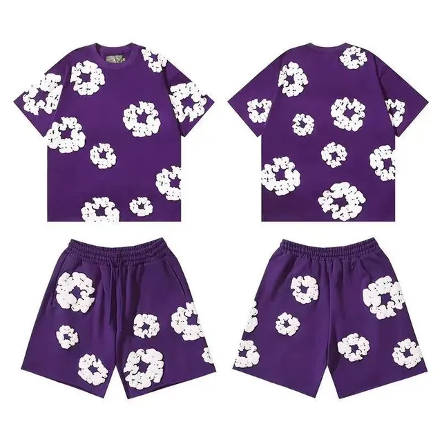 Balenciaga Flower Print Set Purple with White Floral Appliqué