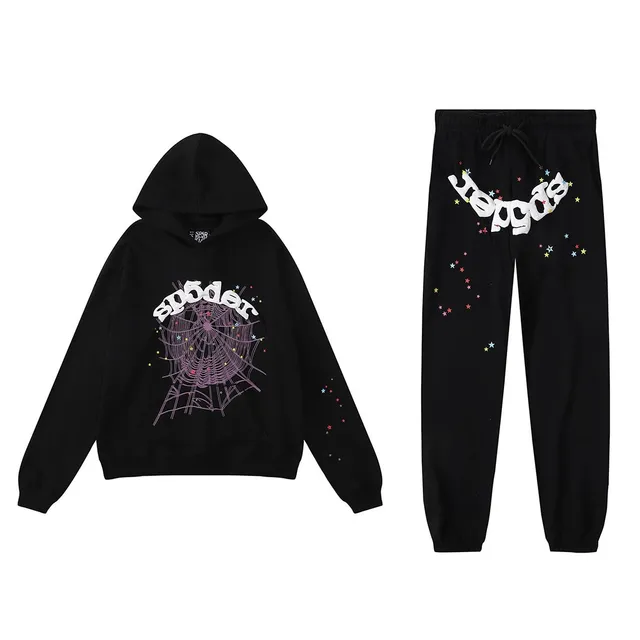 Sp5der Spider Hoodie and Joggers Set Spider Web and Stars Print