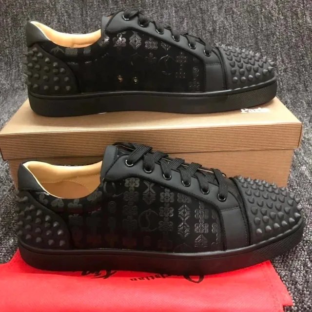 Christian Louboutin Louis Junior Spikes Black Embossed Logo