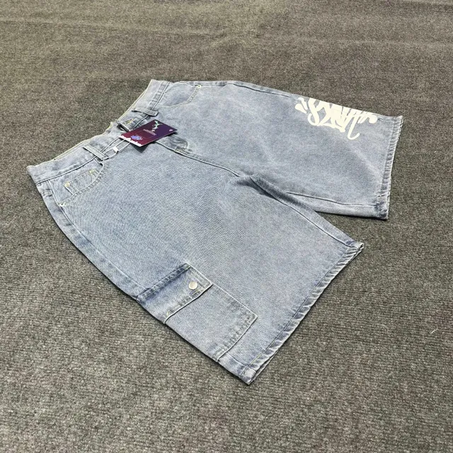 Cargo Denim Shorts Acid Wash with Graphic Print