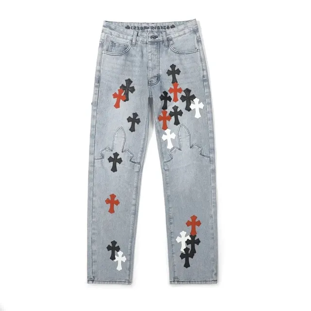 Chrome Hearts Cross Patch Jeans Multi-Color Cross Embroidery