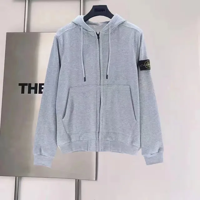 Stone Island Zip-Up Hoodie Melange Grey