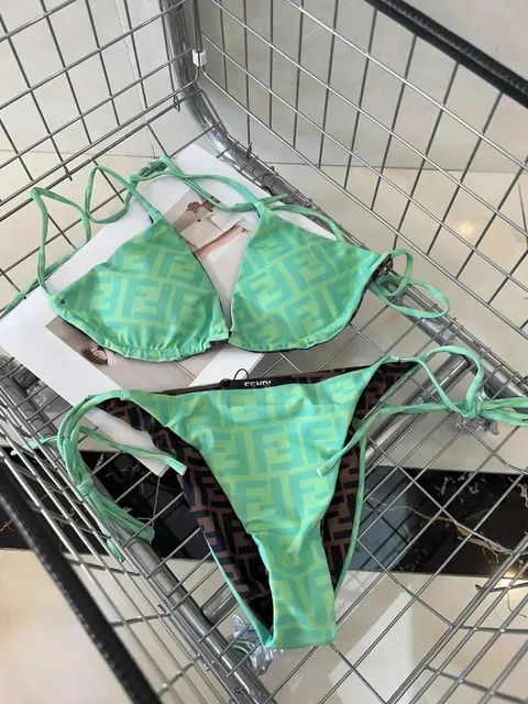 Fendi Bikini Set FF Logo Print Mint Green