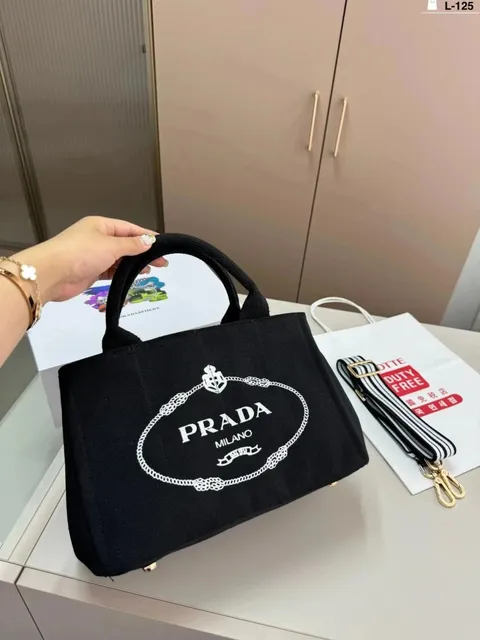 Prada Canvas Tote Logo Embroidered