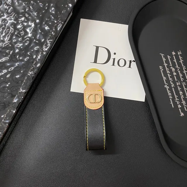 Dior CD Logo Keychain Black Leather with Gold Hardware