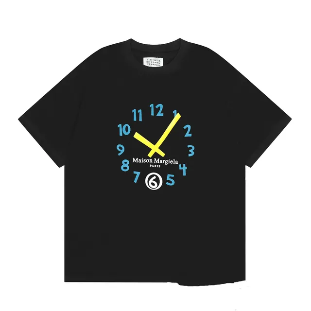 Maison Margiela Clock Print T-Shirt Blue and Yellow Clock Graphic