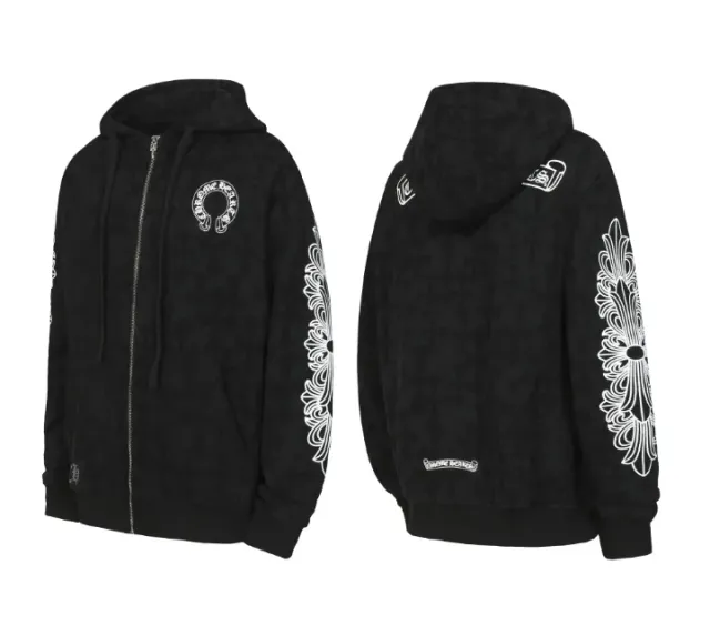 Chrome Hearts Zip-Up Hoodie Cross Logo Sleeve Print