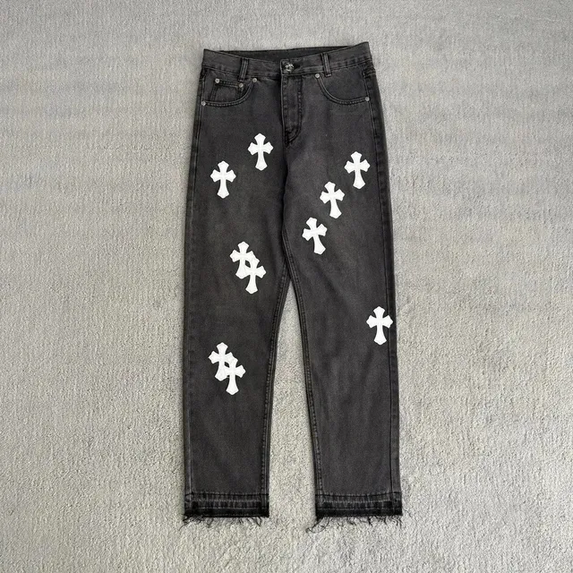 Chrome Hearts Cross-Embellished Jeans White Cross Print