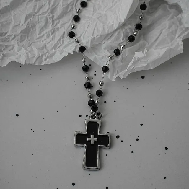Chrome Hearts Cross Pendant Necklace Black Enamel Cross