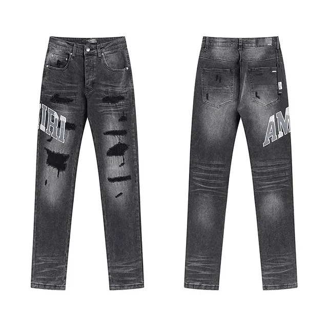 Amiri Distressed Logo Jeans Black Wash with Paint Splatter