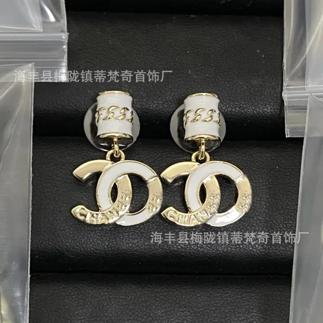 Chanel CC Logo Earrings Enamel and Gold-Tone