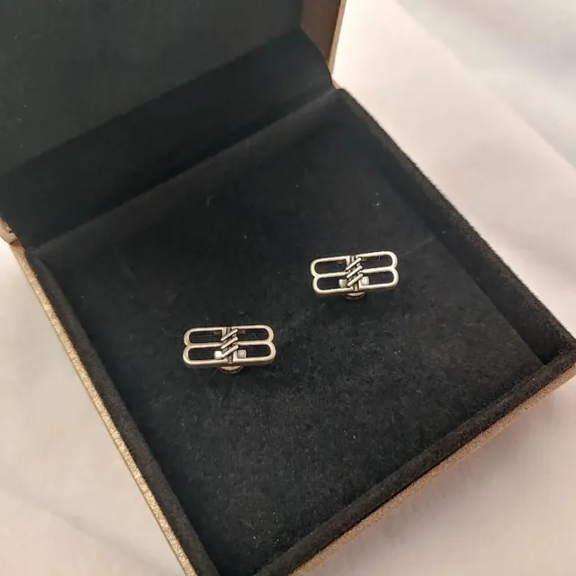 Balenciaga Cagole Cufflinks Metallic Double-B Logo