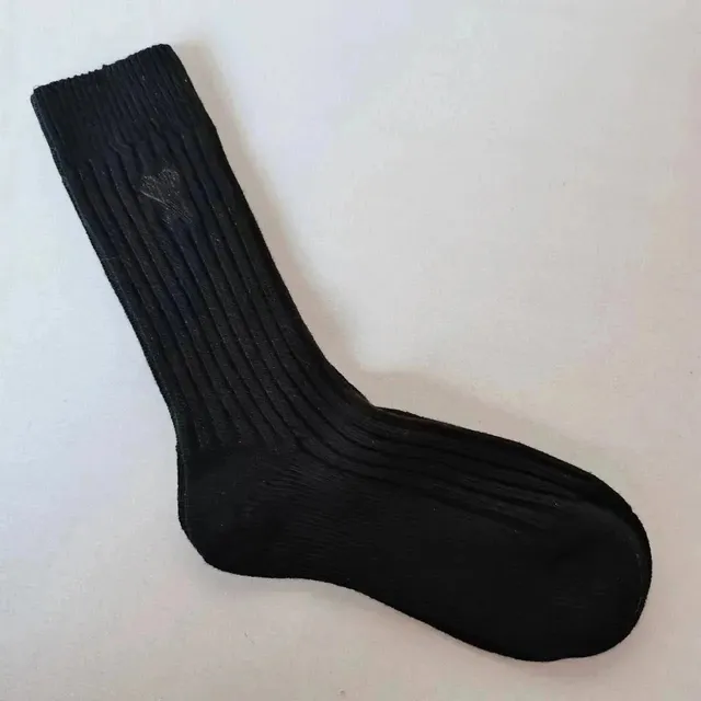 AMI Paris Ribbed Crew Sock Solid Black