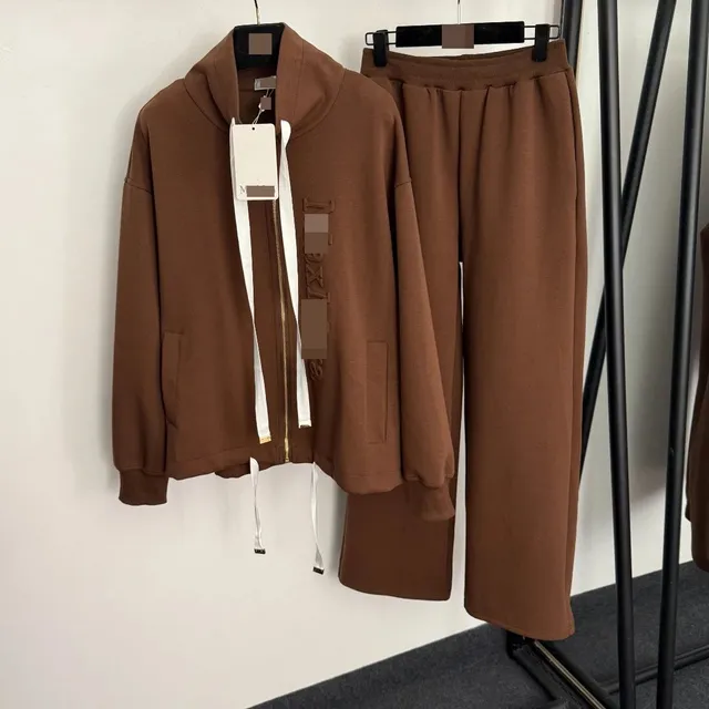 Zip-Up Hoodie and Joggers Set Monochrome Brown