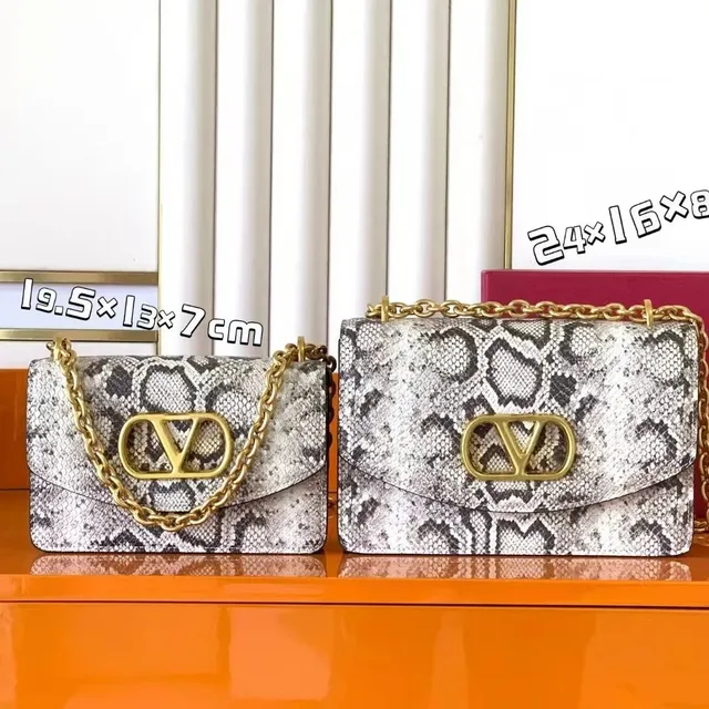 Valentino VLogo Chain Bag Snake Print