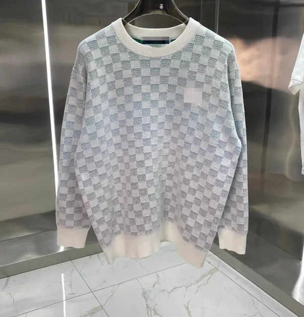 Checkered Knit Sweater Grid Pattern